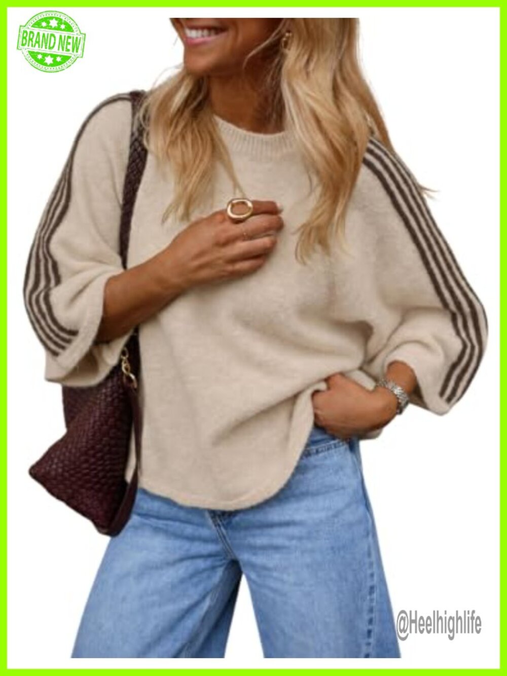 Oversized Striped Short Sleeve Pullover Sweater Knit Top